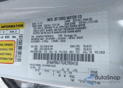 2016 Ford Fusion S z USA, uszkodzony, nr VIN 3FA6P0G77GR290410